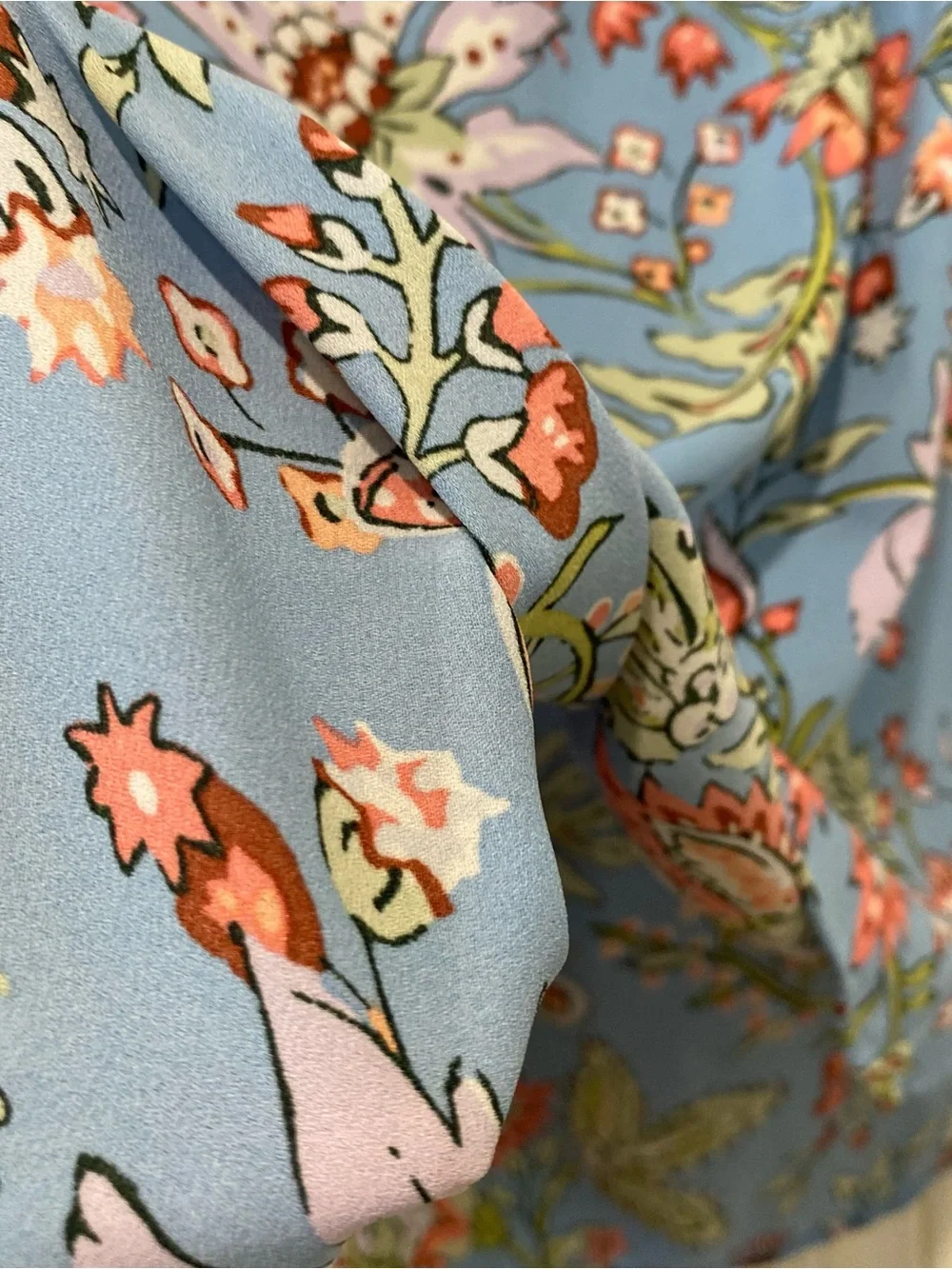 LOFT Light Blue Floral Puff-Sleeve Blouse